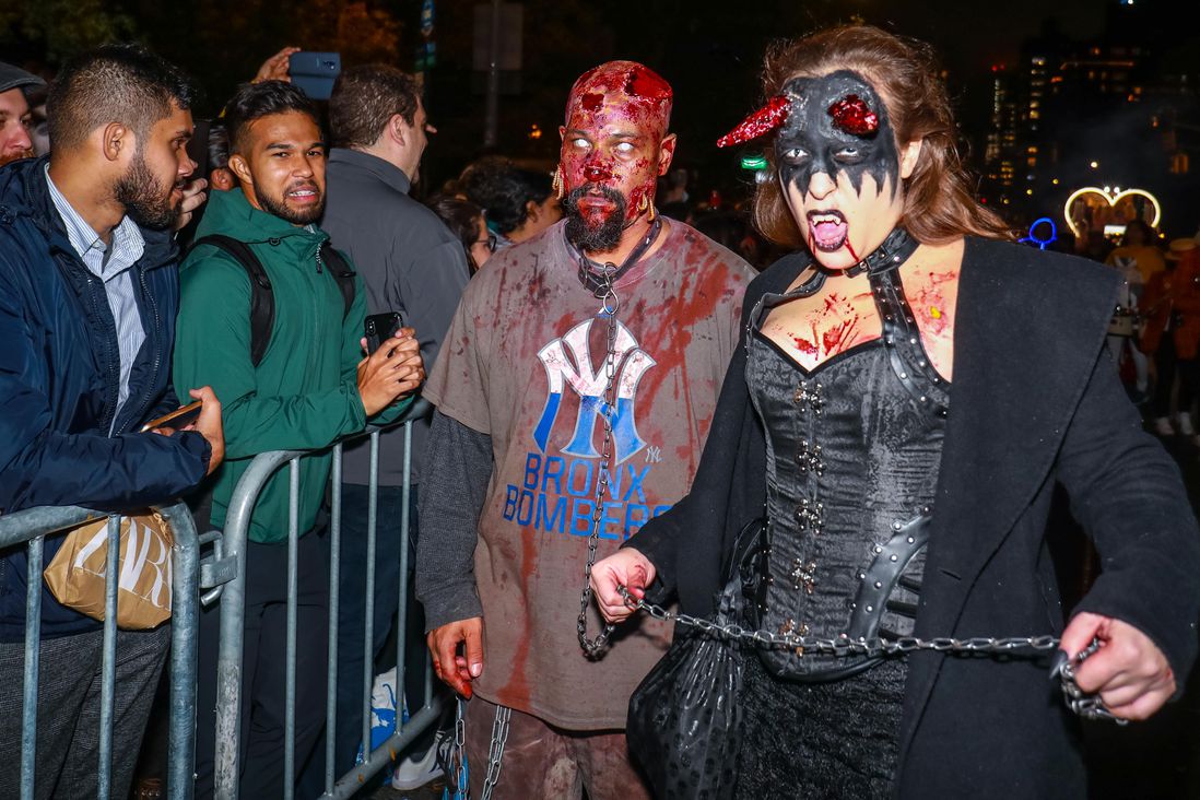 costumed attendees at the halloween parade